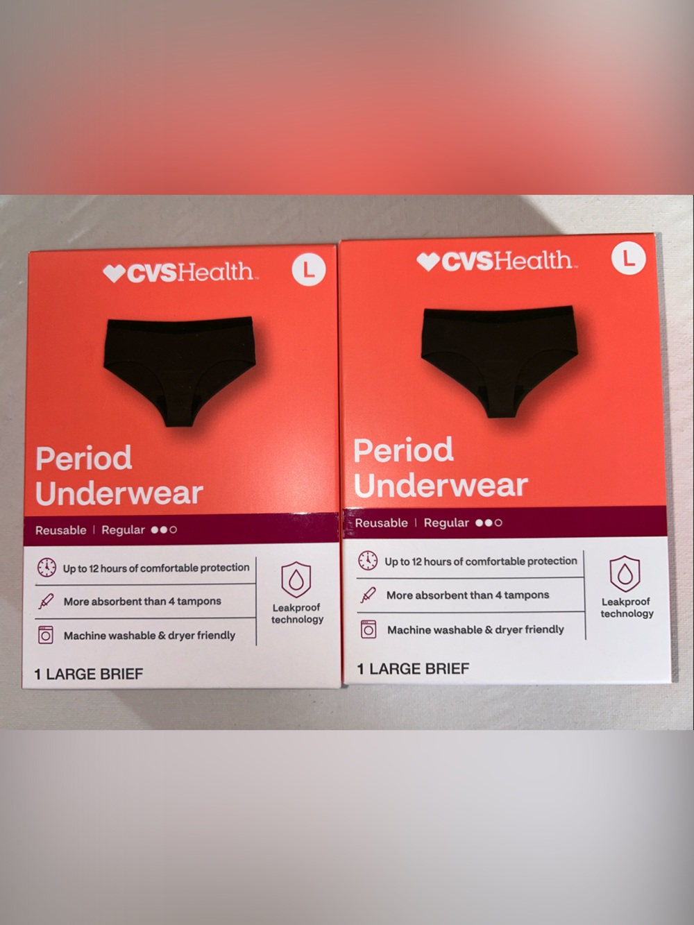 2x NIB CVS Health Period Underwear - Coral Box with Black Brief